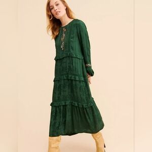Anthropologie dRA Cedric Embroidered Floral Tiered Midi Dress Size XS